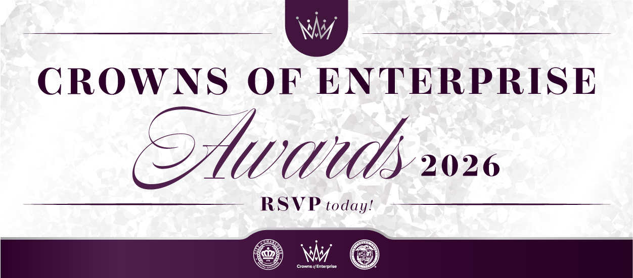 banner, diamond background, Crowns of Enterprise Awards 2026, RSVP today., City of Charlotte and Mecklenburg County logos