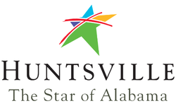 Logo for City of Huntsville, featuring a colorful star graphic and text.
