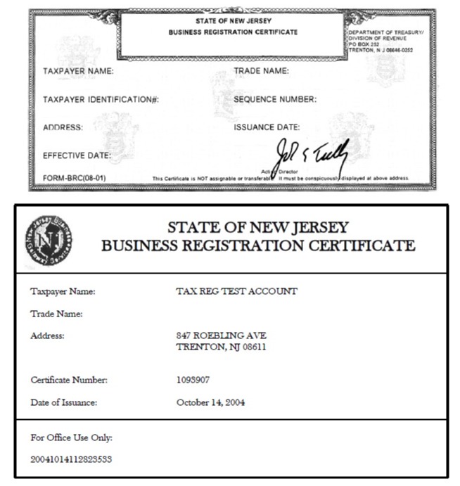 Example of Business Registration Certificate